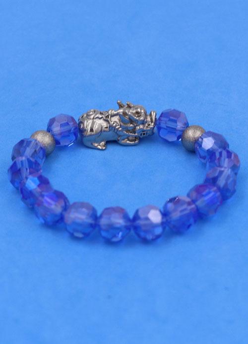 Vòng tay Pha Lê Xanh Dương cắt giác 10 ly - Vòng tay Tỳ Hưu Inox 2 Bi VFLGXDTHTRHB10