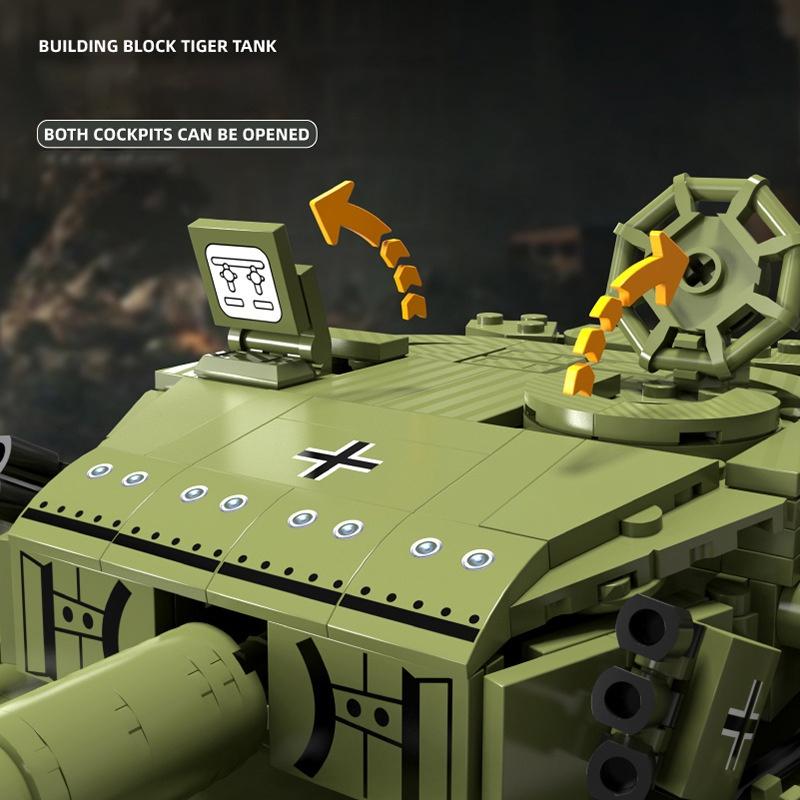Đồ chơi Lắp ráp Xe Tăng Đức tiger I, Lewan 90047 Main battle tank, Xếp hình thông minh, Mô hình xe tăng