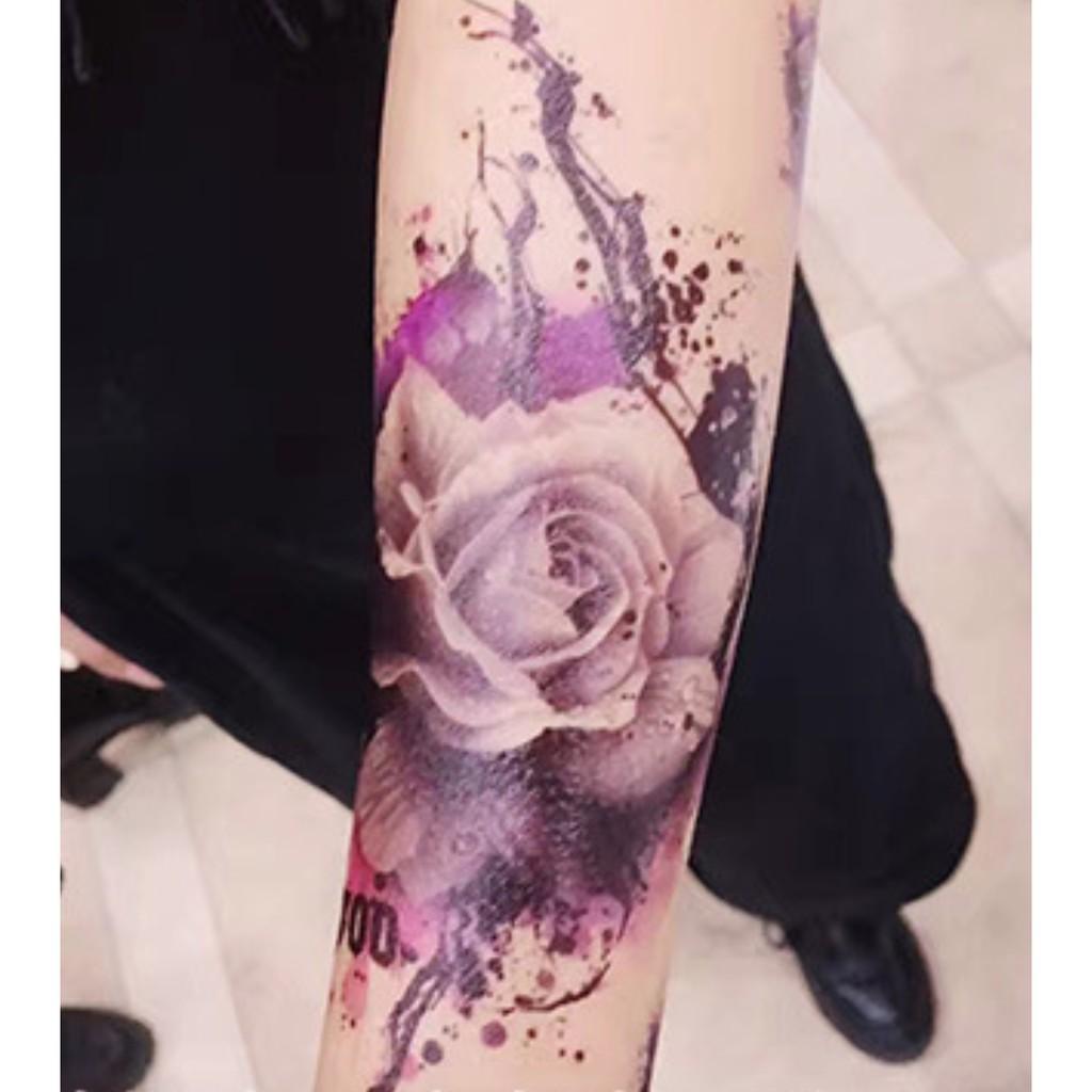 Hình xăm dán hoa hồng sắc xuân 15x21cm