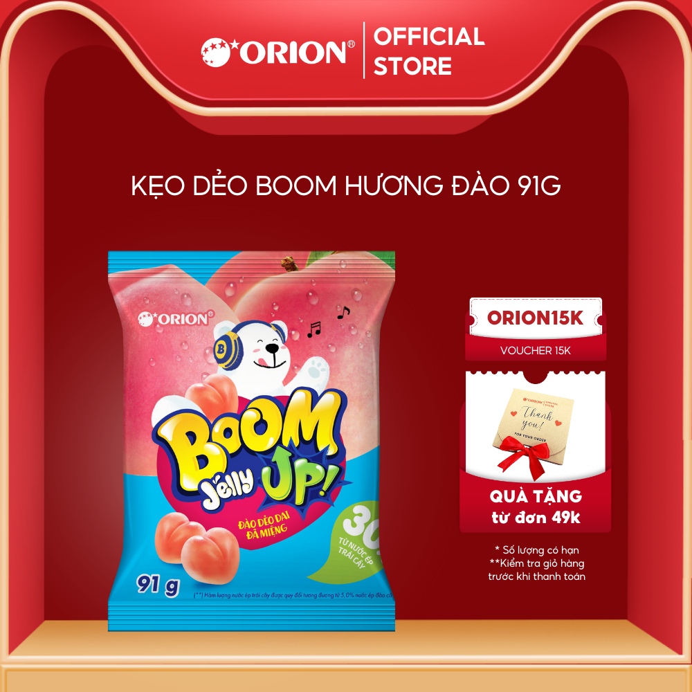 Kẹo Dẻo Boom Jelly THẠCH Orion Hương Đào túi 91G