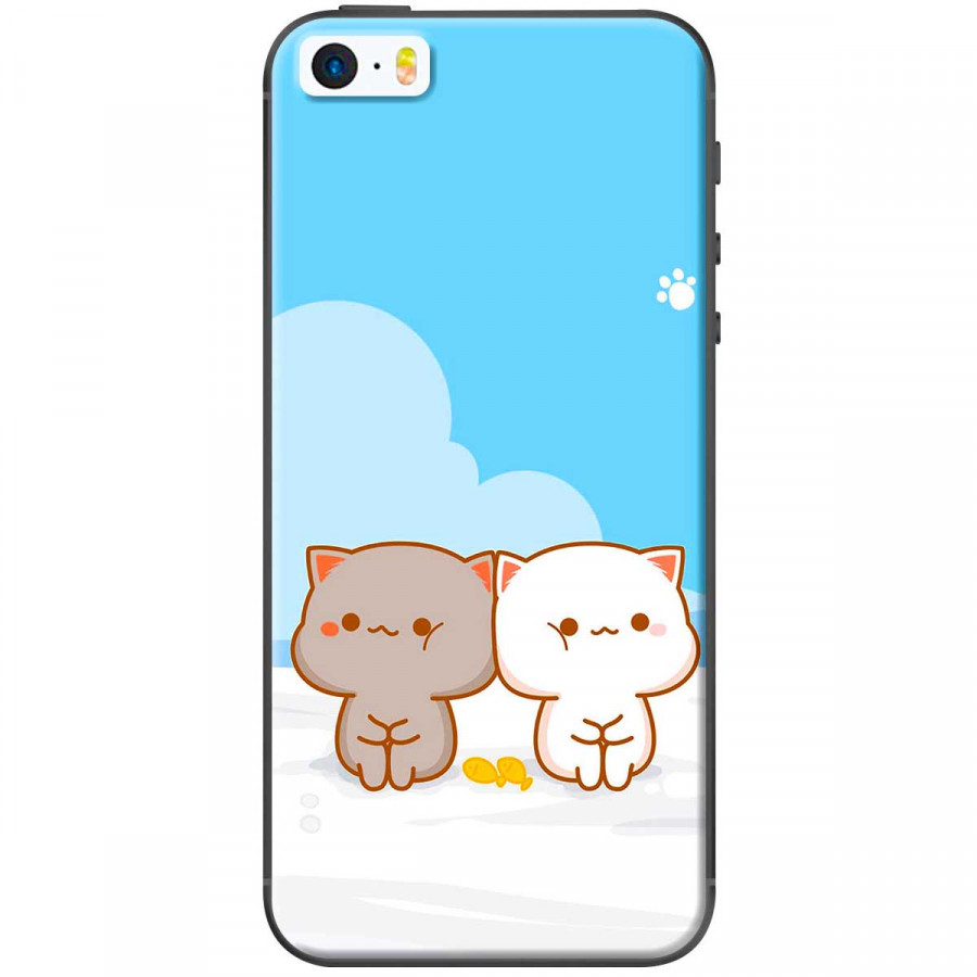 Ốp lưng dành cho điện thoại iPhone 5, iPhone 5S  Mẫu  Mèo mập nền xanh