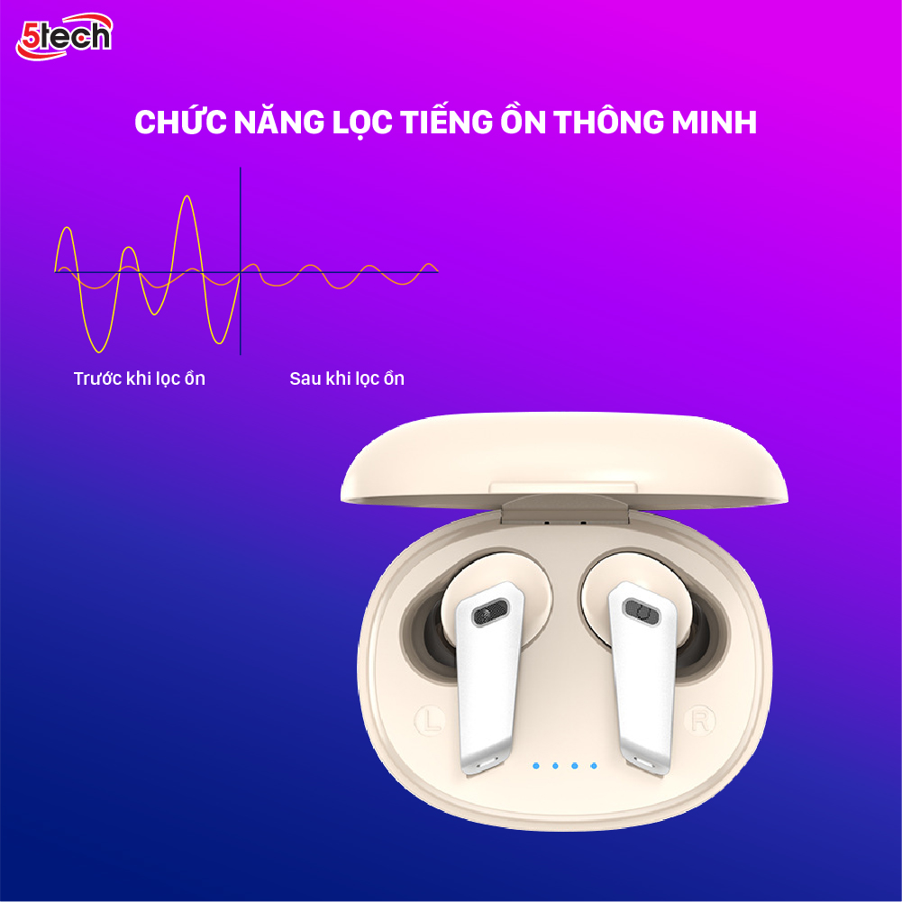 Tai nghe bluetooth, tai nghe không dây 5TECH 5T229 nhét tai, hàng chính hãng full chức năng cảm ứng nhậy âm thanh chuẩn HIFI