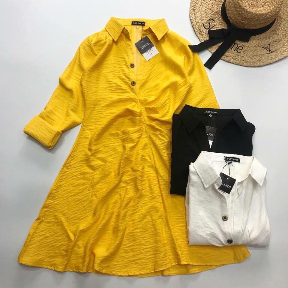 Đầm xòe sơmi đũi nhúng eo from chuẩn đẹp
