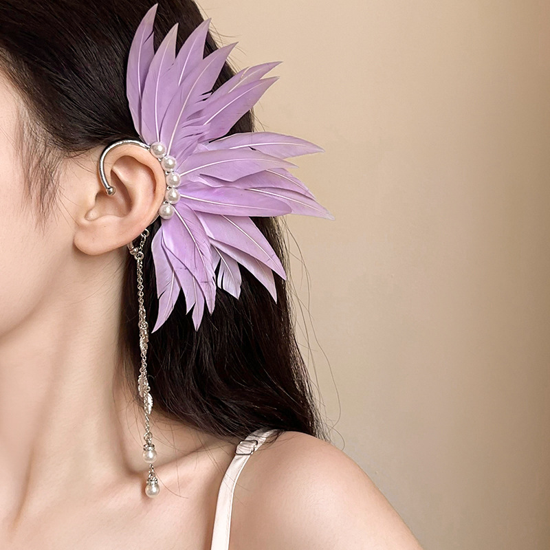 Bộ khuyên vành tai nữ, khuyên tai lông vũ sang chảnh cá tính đi tiệc, bông tai không cần xỏ khuyên
