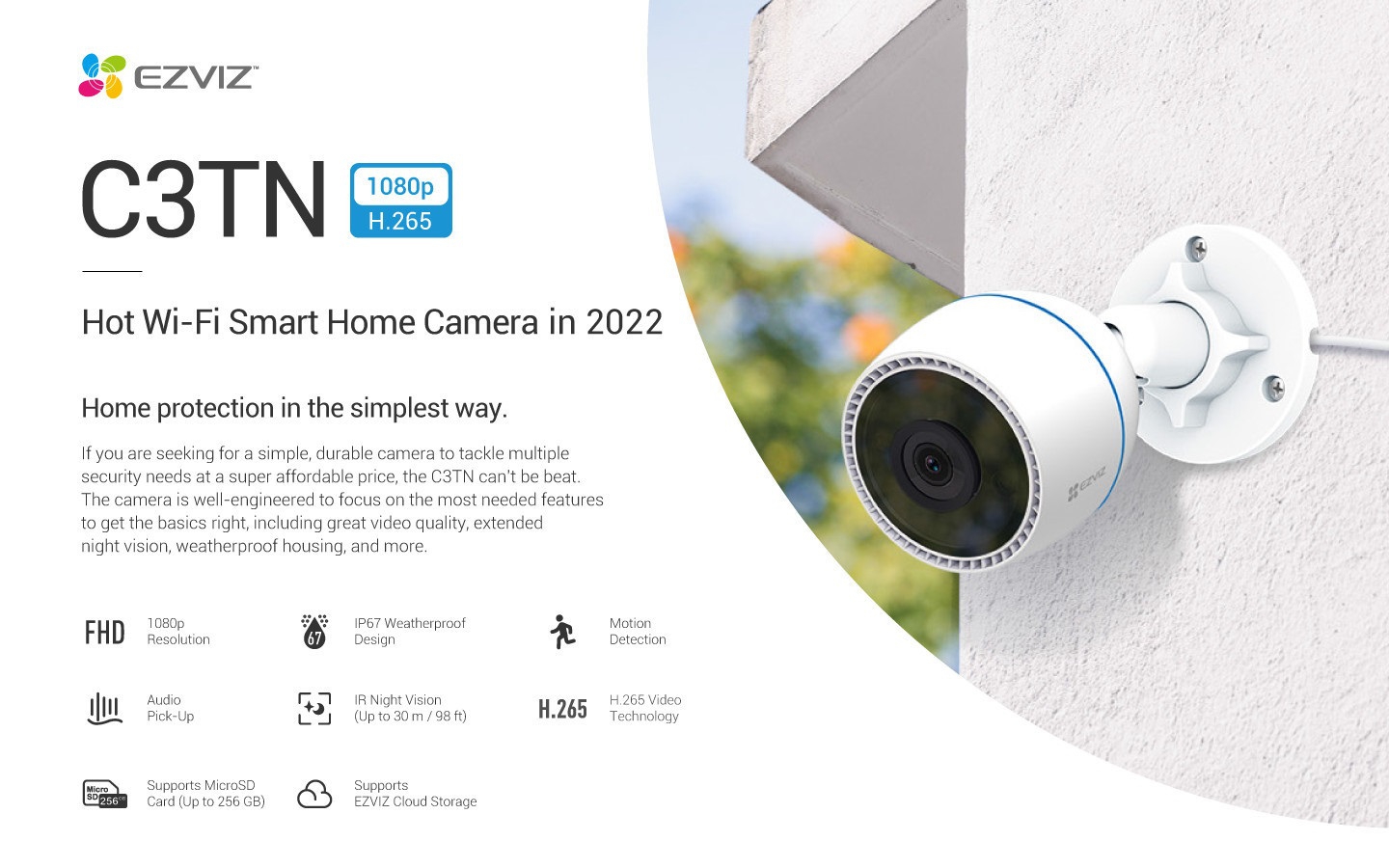 Camera Wifi ngoài trời EZVIZ C3TN 1080P - C3TN Color Night - hổ trợ thẻ nhớ lên 256G - hàng chính hãng