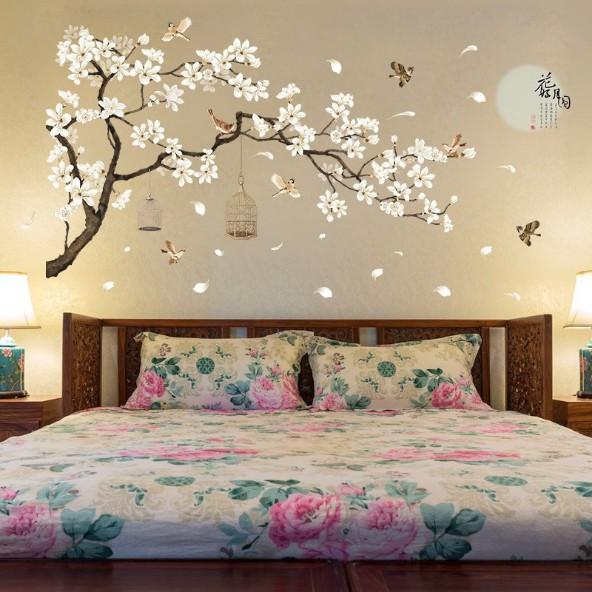 Decal trang trí tường - Cành Đào Trắng tao nhã