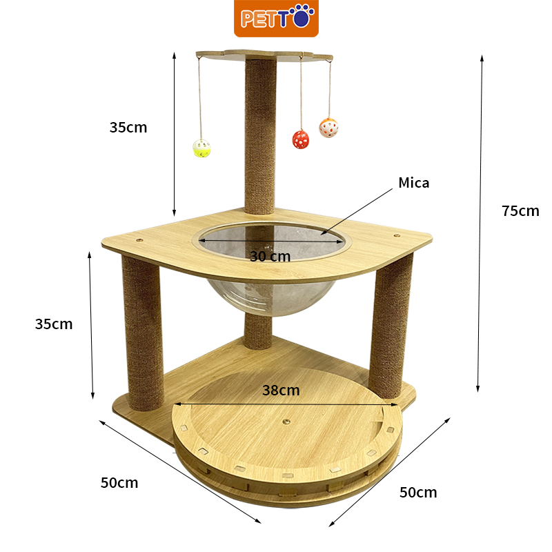 Trụ cào móng cho mèo bằng gỗ kèm lồng kính xinh xắn CT044