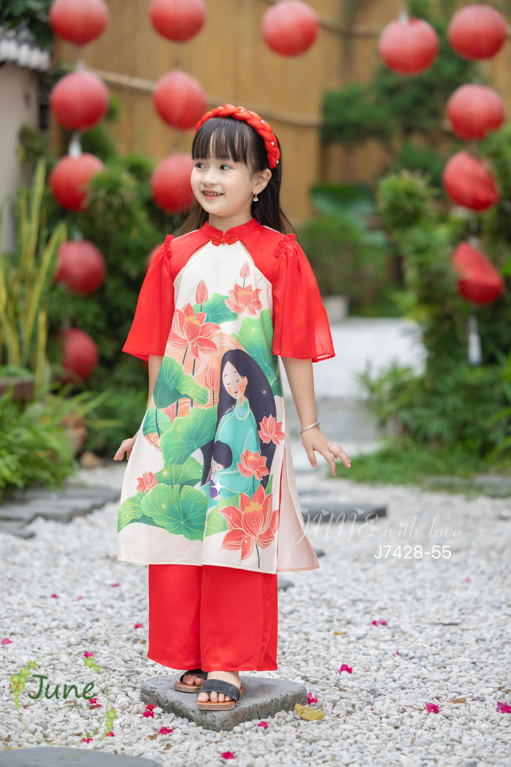 Áo dài cho bé gái mẫu Hoa sen mùa xuân xinh xắn diện lễ tết năm mới từ 12-42kg hàng thiết kế cao cấp