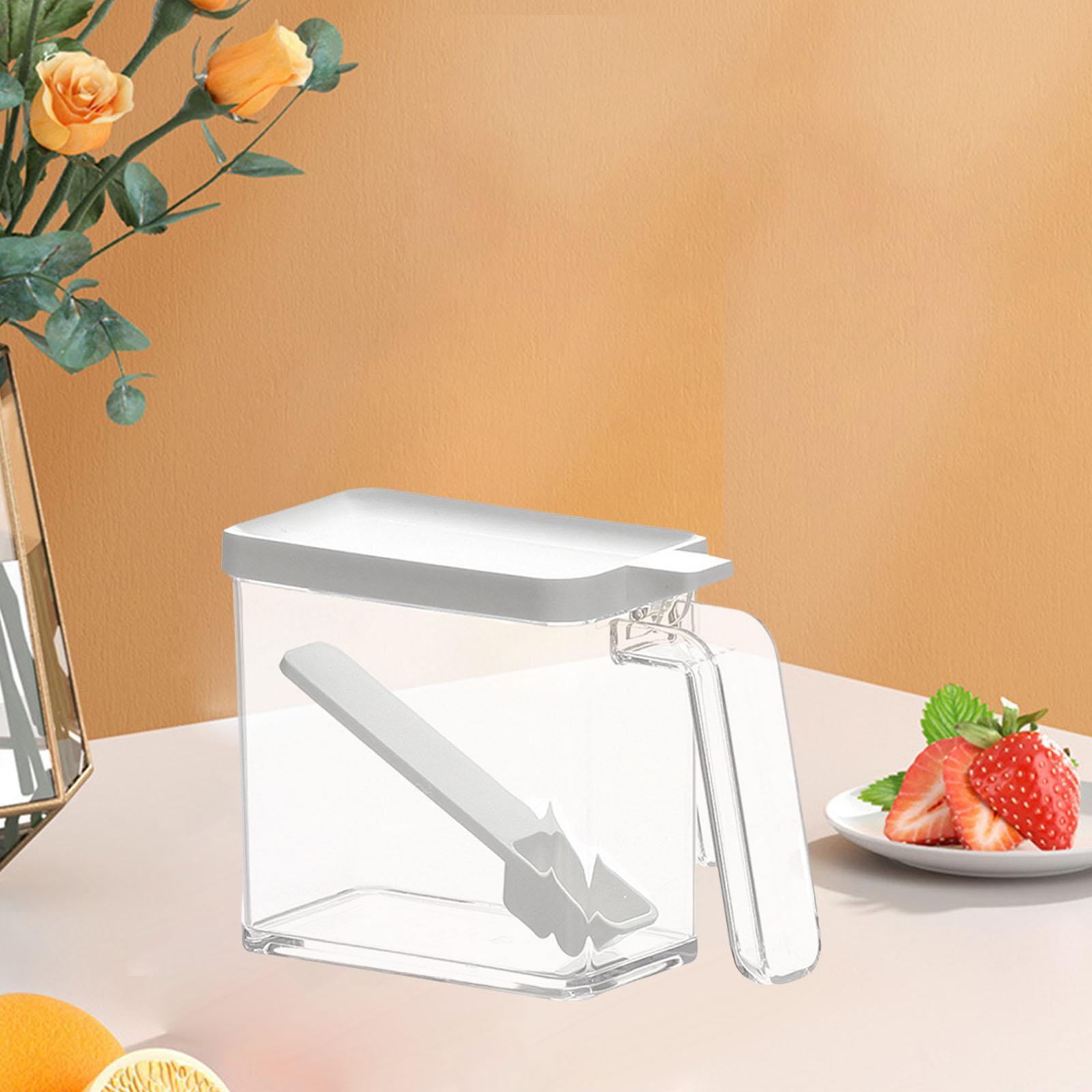 Transparent Salt Container Condiment Box with Cover and Spoon Durable