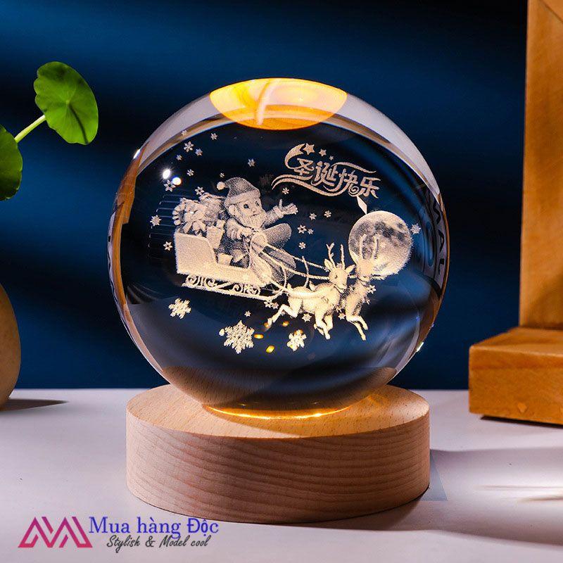 Bộ Quà Tặng Giáng Sinh 2022 Quả Cầu Pha Lê 3D LED Người Tuyết