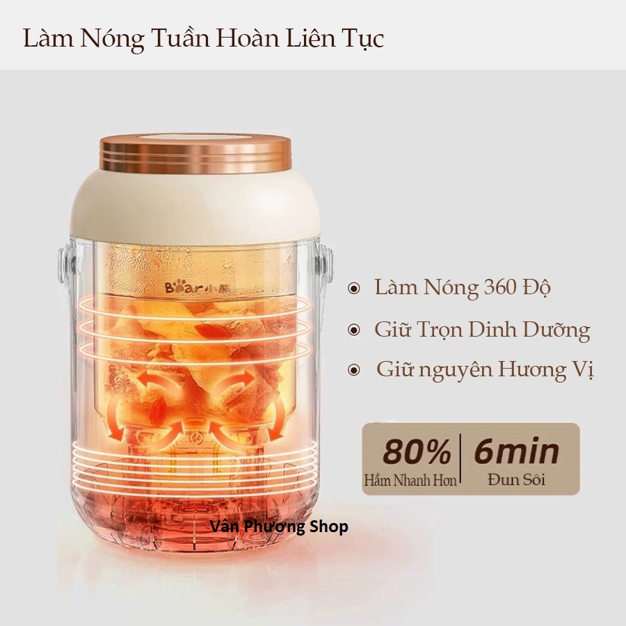 Nồi điện đa năng mini Bear P08D1, 0.8 lít, hầm cháo, nấu canh, nầu cơm...giữ ấm thức ăn, tiện lợi, kiểu dáng thời trang - Hàng Chính Hãng