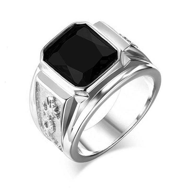 Nhẫn titan nam - Nhẫn nam titan thép không gỉ inox kiểu cham rồng trangsucpt đá xanh dương PTNNA250 - SIZE 8