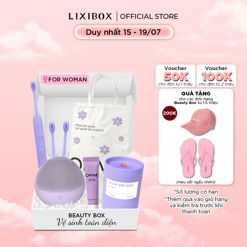 Beauty Box  Purple Collection Vệ sinh toàn diện (Combo Bàn chải điện, Máy rửa mặt Halio, 2 Đầu bàn chải)
