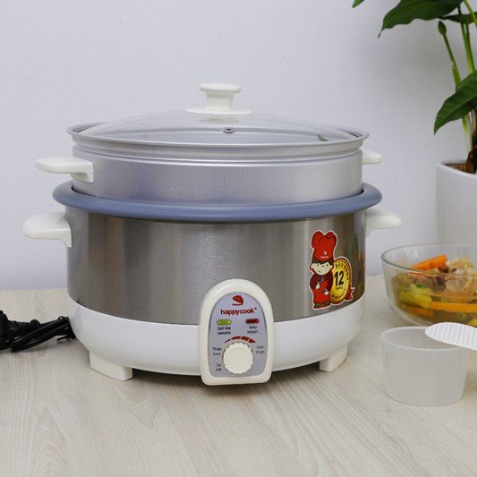 Nồi lẩu hấp điện lòng nồi rời 3.5L Happycook có xửng hấp, dễ vệ sinh (Giao màu ngẫu nhiên)-Hàng chính hãng