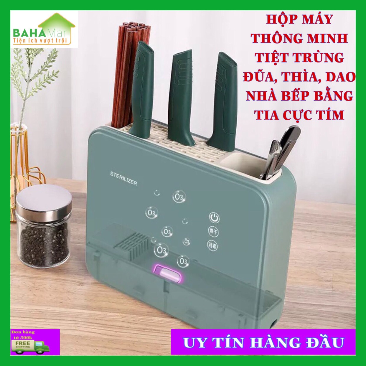 HỘP MÁY THÔNG MINH TIỆT TRÙNG KHỬ KHUẨN ĐŨA, THÌA, DAO NHÀ BẾP BẰNG TIA CỰC TÍM