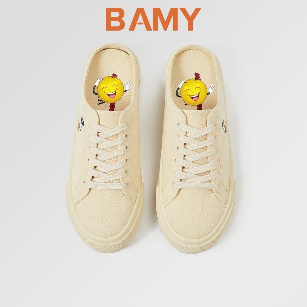 Giày Sục Thể Thao Nữ MK màu Kem, Sục bata đạp gót đế bánh mì 3cm BAMY From rộng
