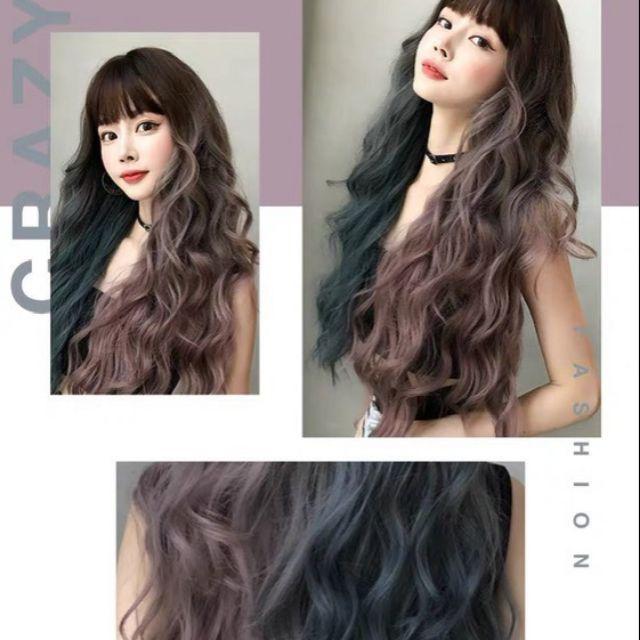 Tóc giả nữ đẹp    nguyên đầu xoăn xù cầu vòng cực kute