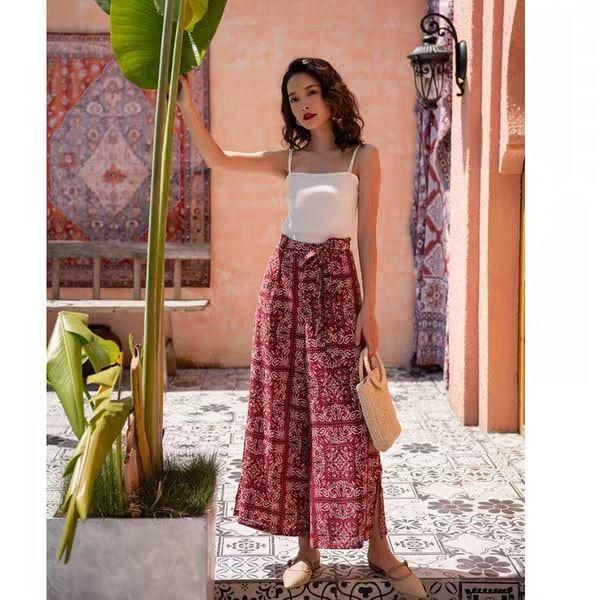 Quần Đỏ Hoạ Tiết Thổ Cẩm Boho Vintage ( Q01 )