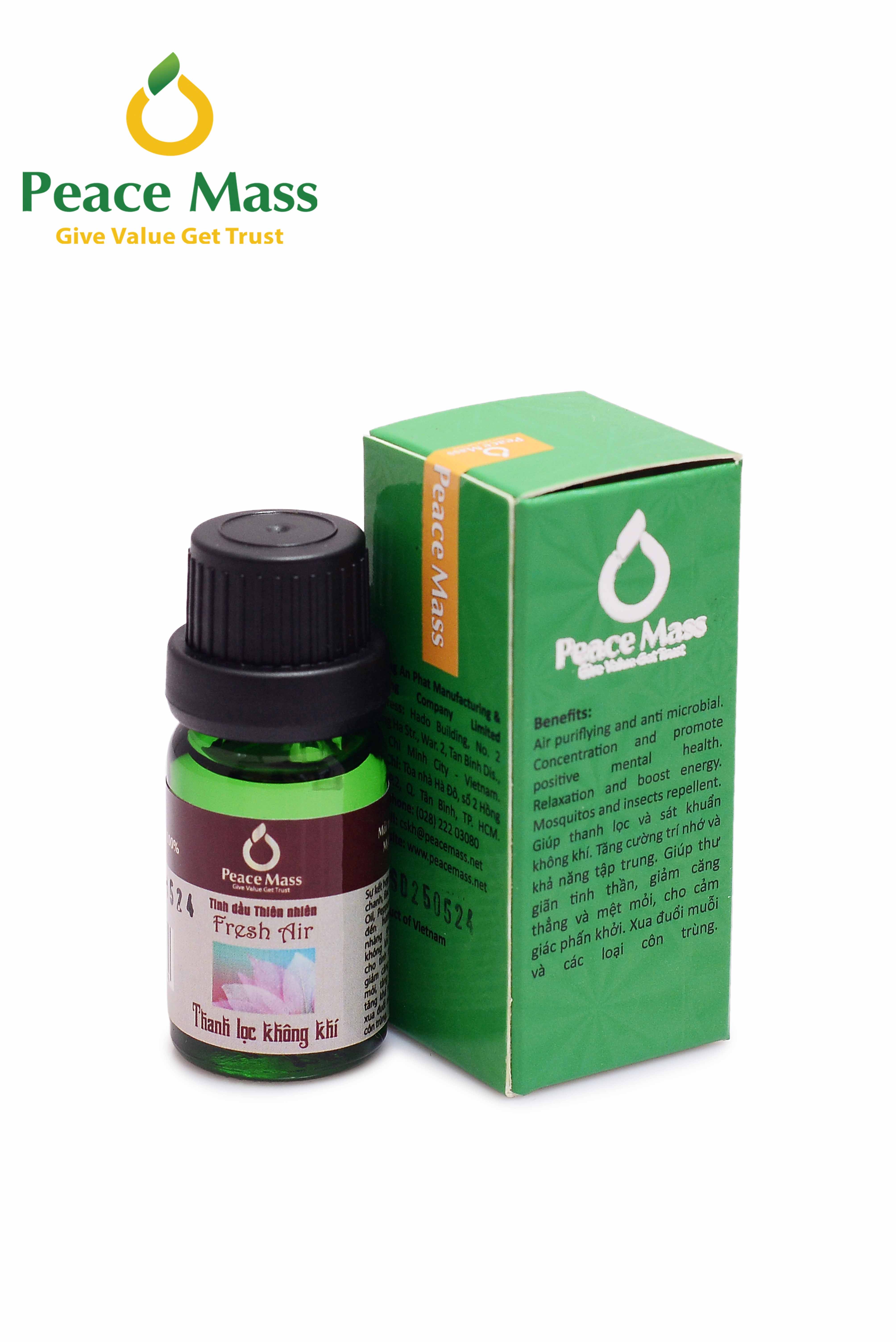 TD10ml-KX7 Combo Tinh Dầu Thanh Lọc Không Khí Peace Mass 10ml - Bộ Kẹp Xe Ô tô - Fresh Air