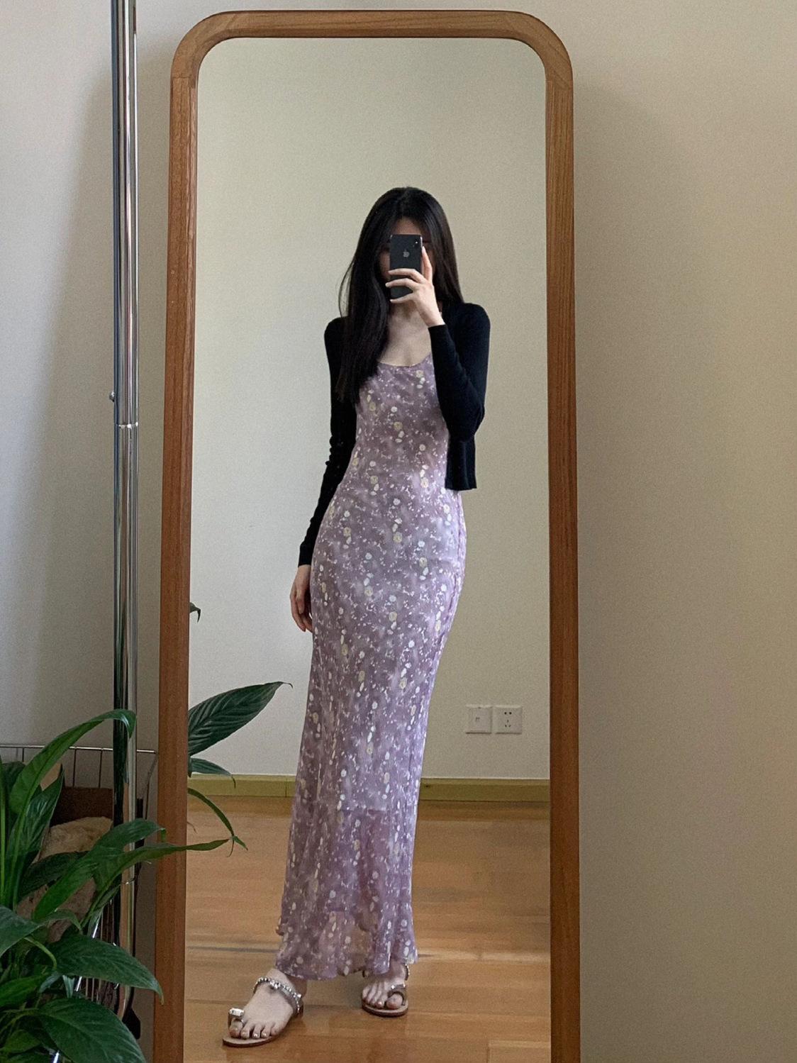 CHENGRUI Phù hợp với phụ nữ 2023 Mùa hè Pure Desire Wind Chipped Sling Dress
