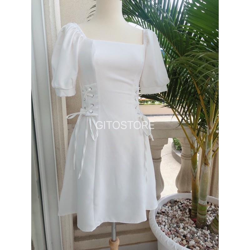 ĐẦM ĐEN CỔ VUÔNG – VÁY NỮ TAY PHỒNG – TRẮNG ĐỎ ĐEN – GD087