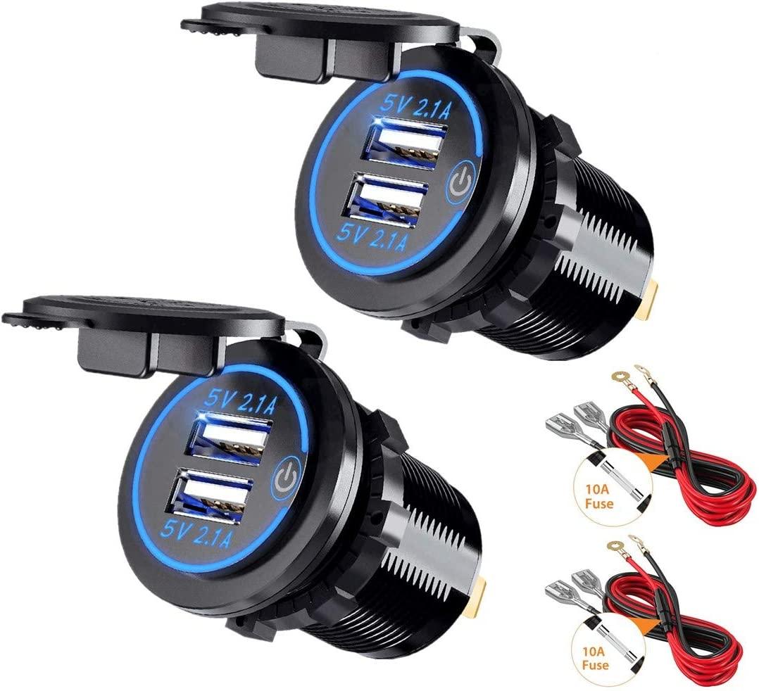 Ổ cắm sạc USB kép, Ổ cắm sạc xe hơi USB kép 5V/4.2A với công tắc cho xe hơi 12V/24V, tàu và tàu, xe máy, xe tải, SUV, UTV