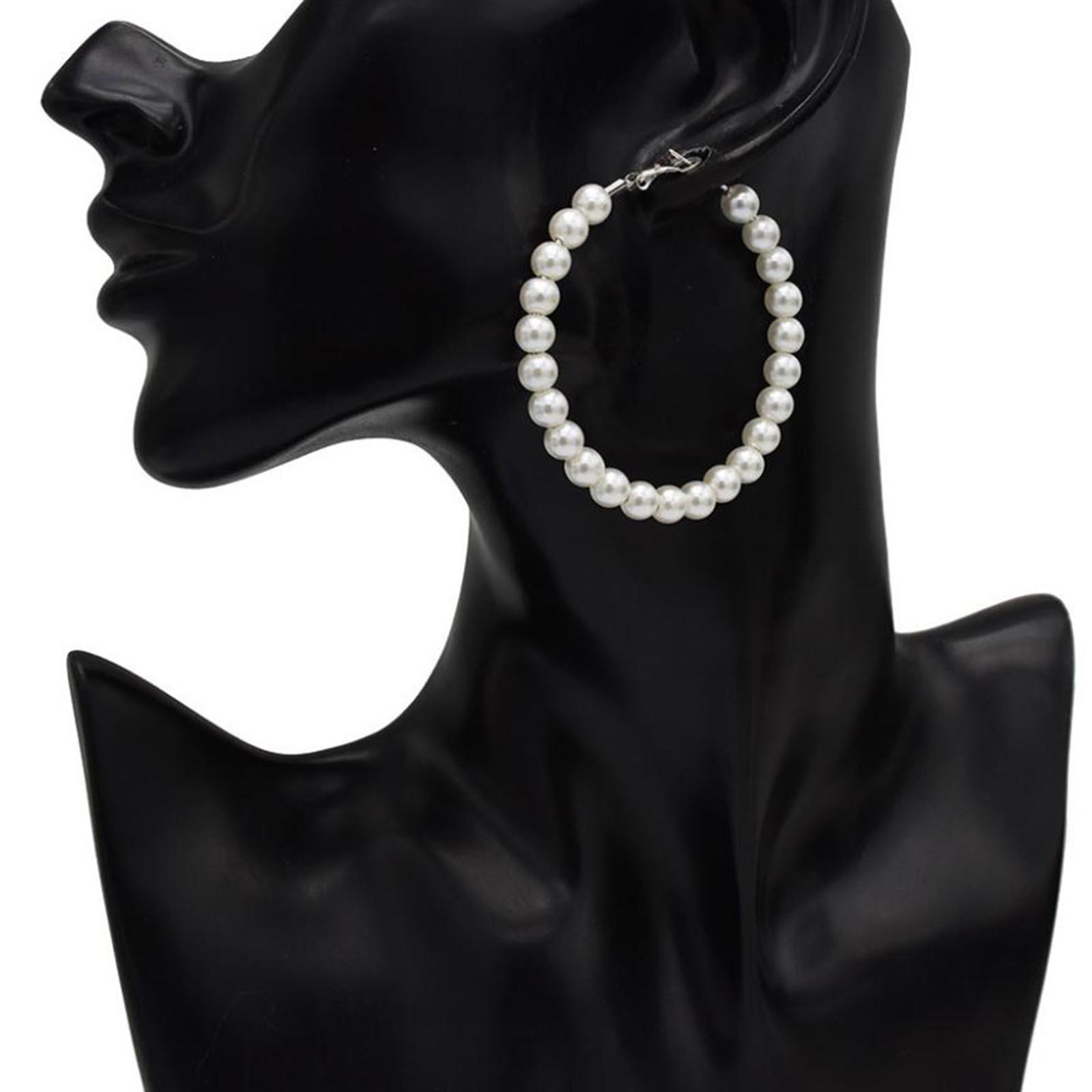 Earrings Round  Pearl Hoop Earrings Elegant Women Jewelry