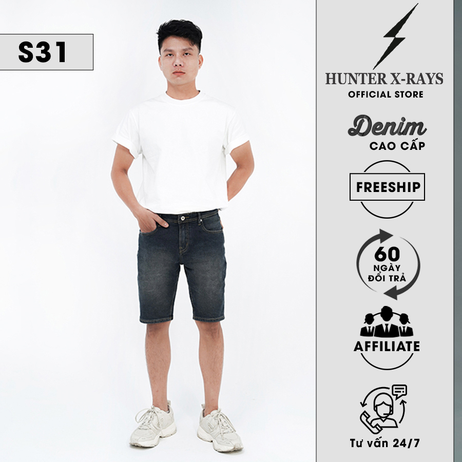 Quần Short Jeans Nam Cao Cấp HUNTER X-RAYS Form Slimfit Màu Xanh Đậm S31
