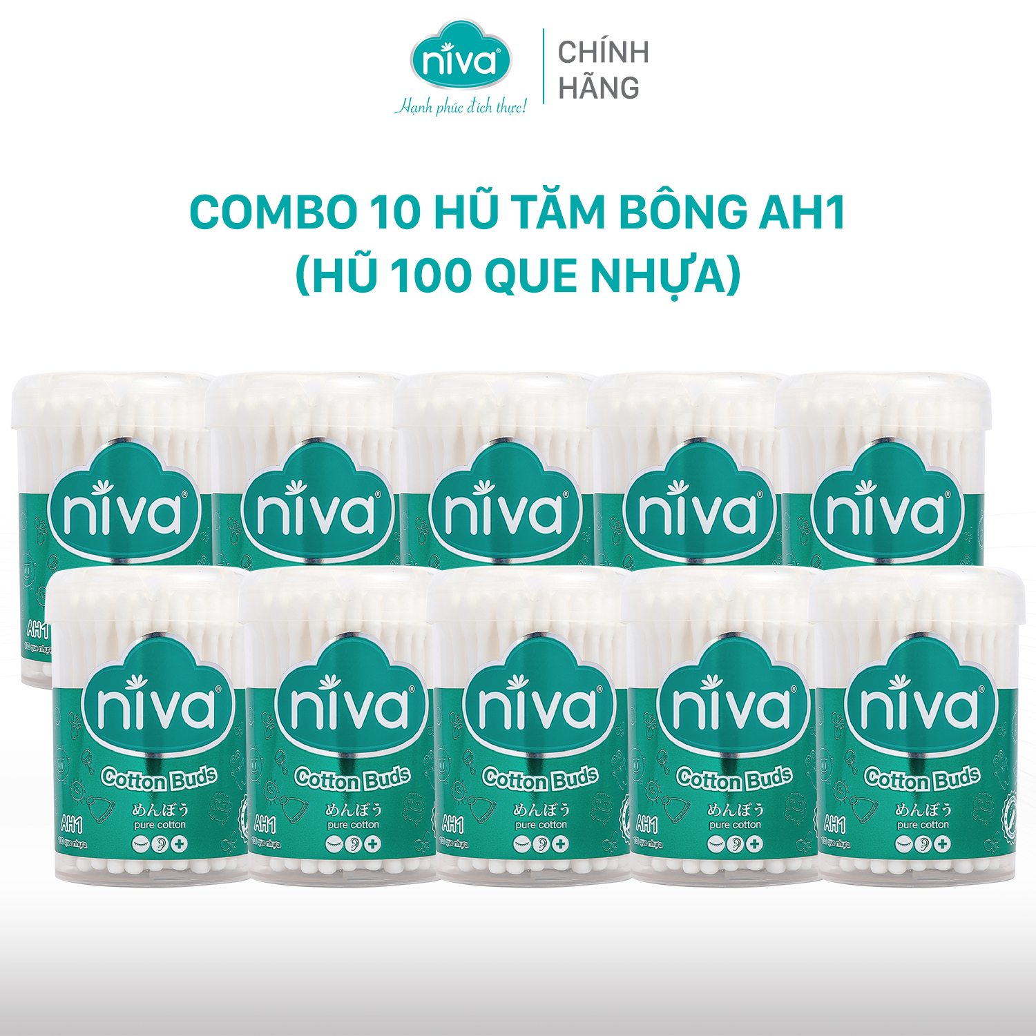 Combo 10 Tăm Bông NIVA Dành Cho Người  Lớn Hũ 100 Que Nhựa Ah1