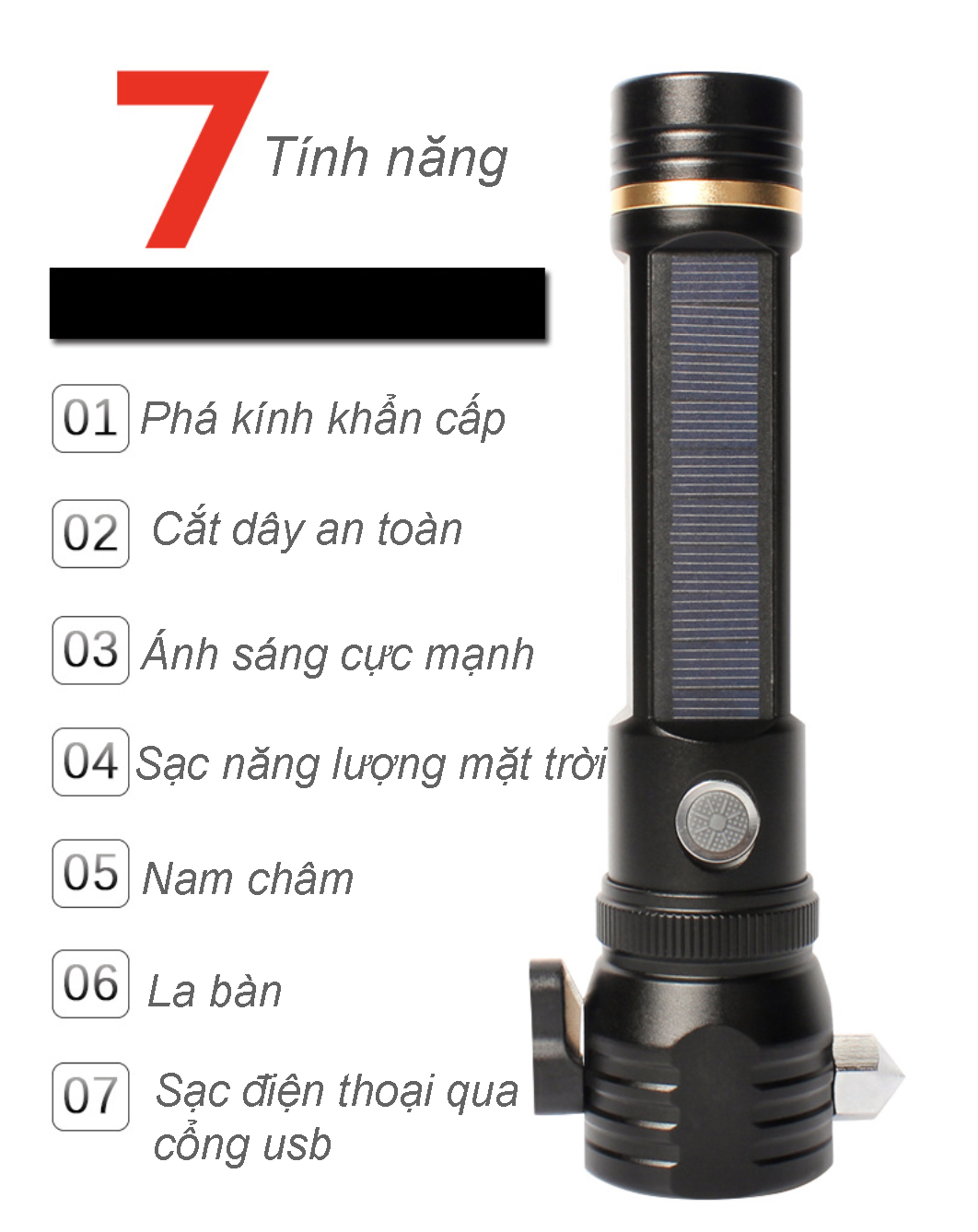 Đèn pin siêu sáng thoát hiểm 7 chức năng