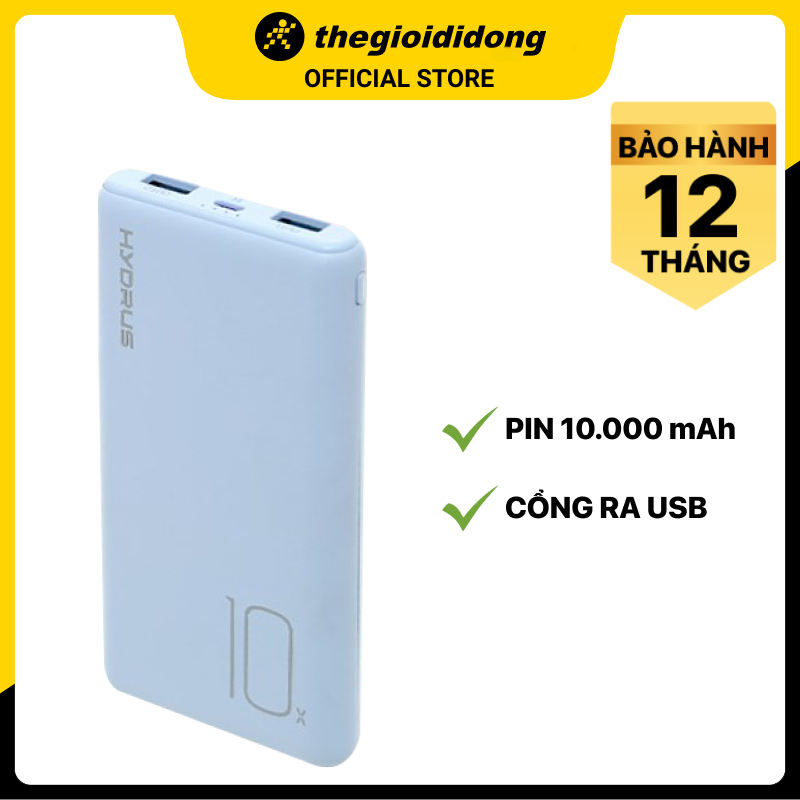 Pin sạc dự phòng Polymer 10.000 mAh Hydrus PJ JP196 - Hàng chính hãng