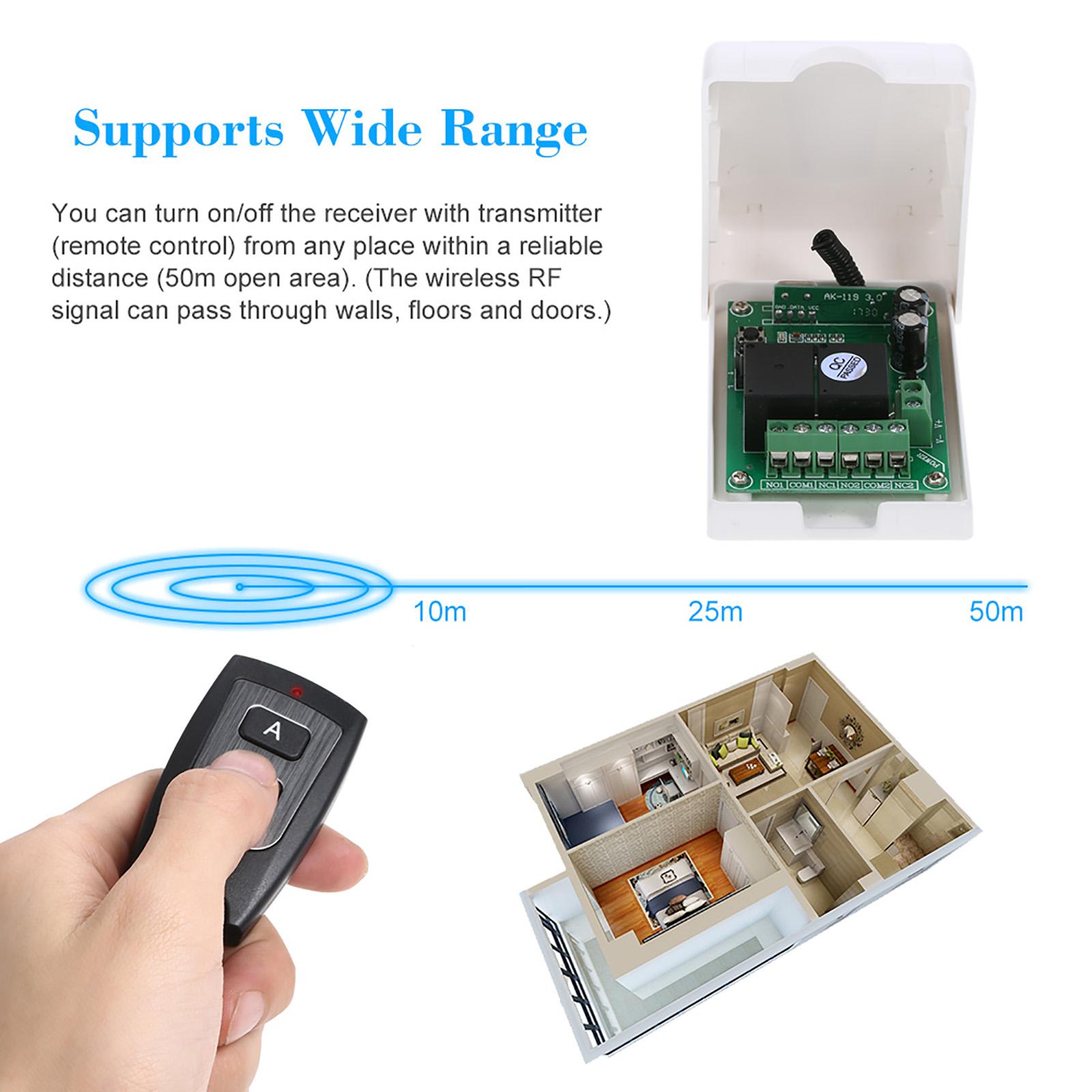 Smart Home 433Mhz RF DC 12V 2CH Learning Code Wireless Remote Control Switch Relay Receiver Transmitter Universal Remote Switch System and Long Range 50M RF Transmitter Remote Controls 1527