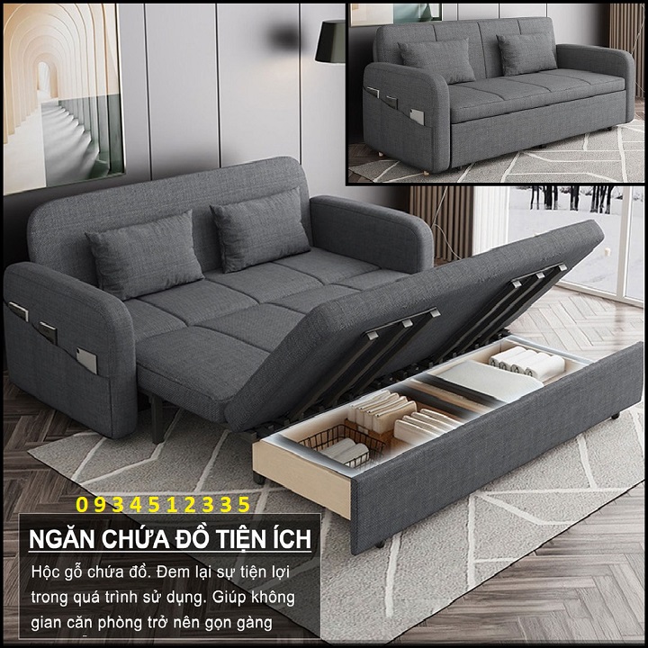 Giường Sofa Gấp Gọn Thành Thế Sofa. Giường Sofa Kt 1m40 x 1m85 Có Ngăn Chứa Đồ Khung Thép Chịu Lực Sơn Tĩnh Điện. Tặng Kèm 2 Gối