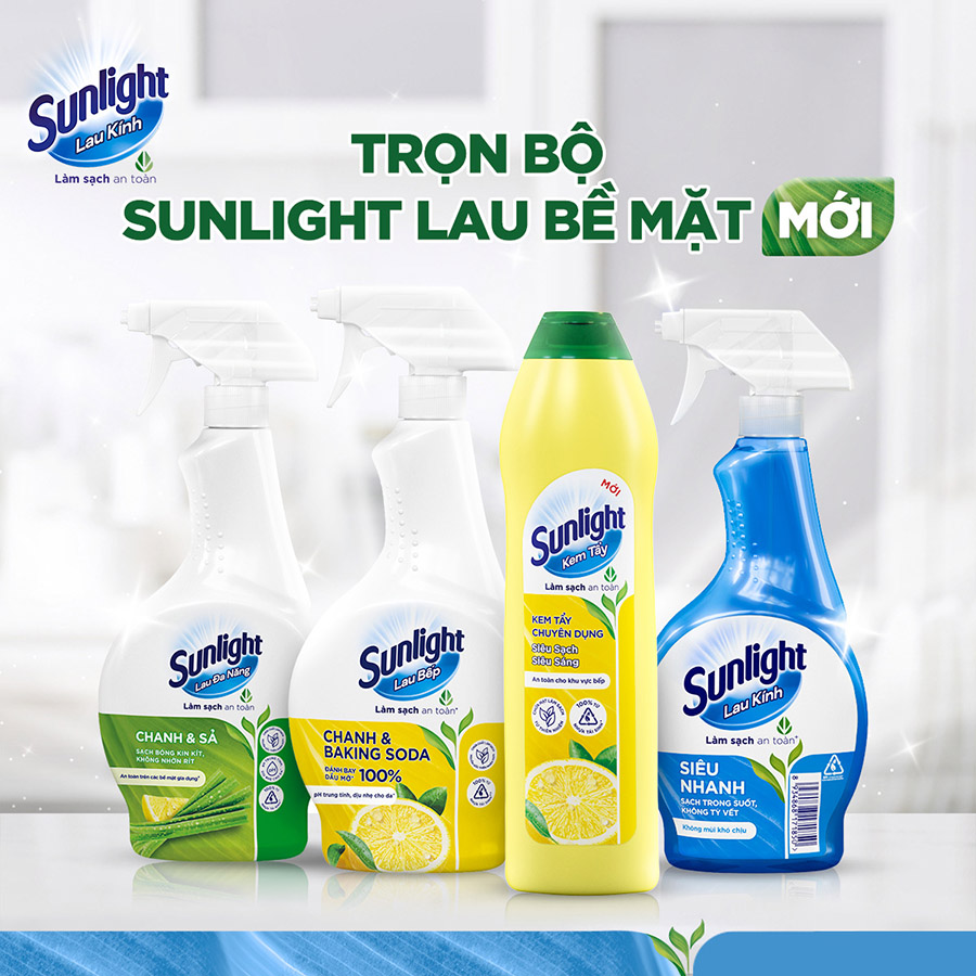 Combo 2 Nước lau kính Sunlight Siêu nhanh | Phiên bản nâng cấp từ Cif | Sạch trong suốt, không tỳ vết | Chai 520ml