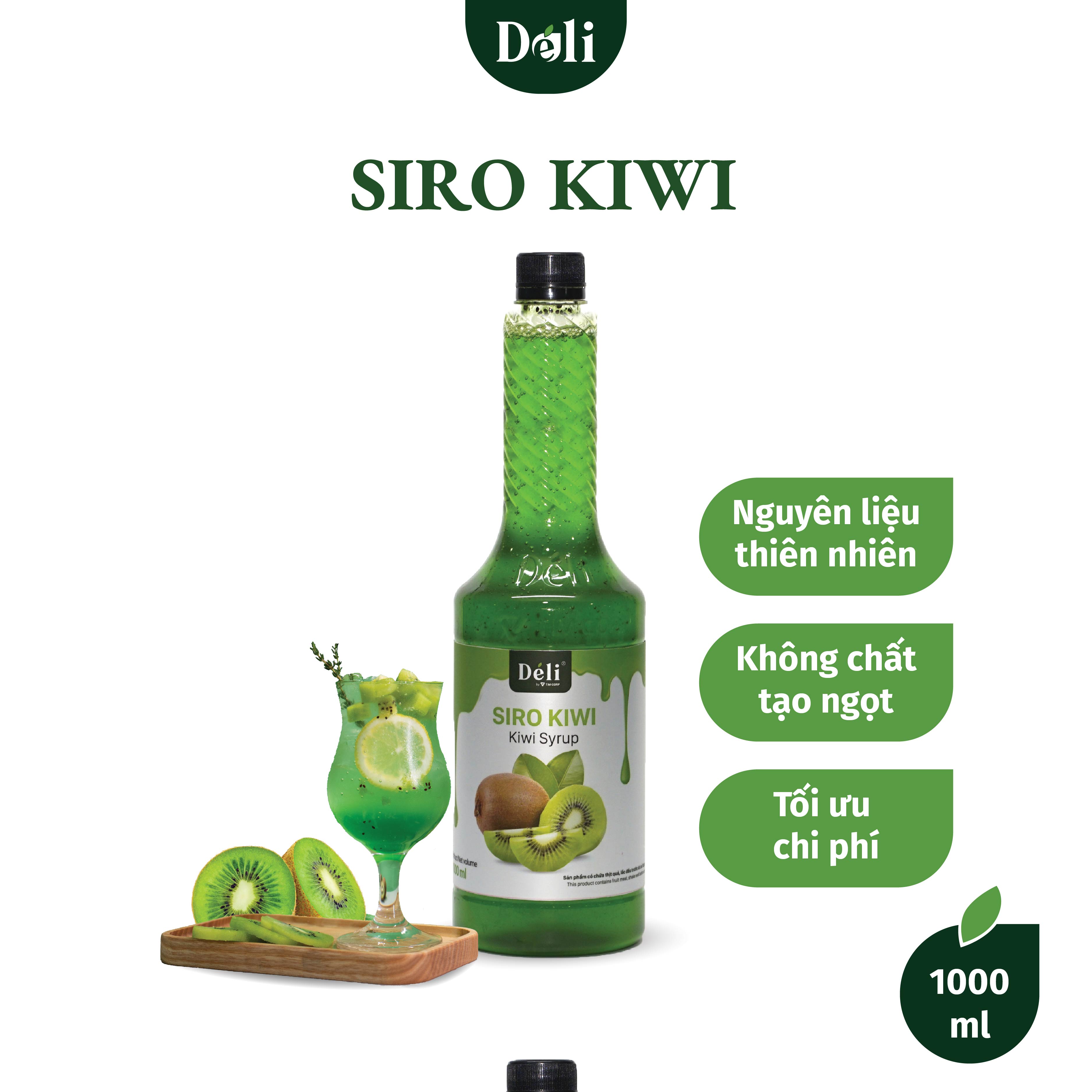 Siro kiwi Déli chai 1lit, HSD: 12 tháng  [CHUYÊN SỈ] Nguyên liệu pha chế trà trái cây, soda,...