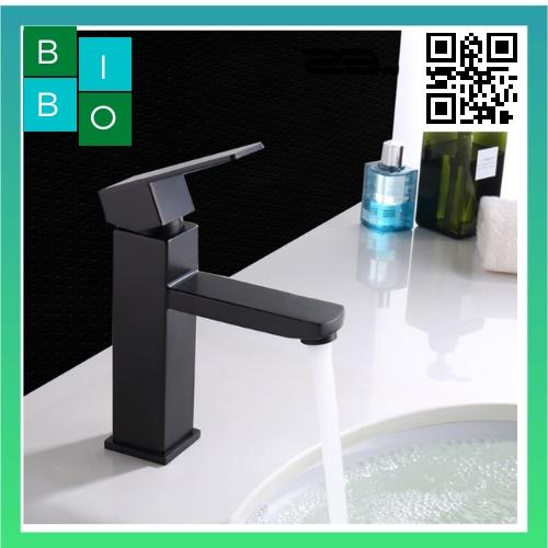 Vòi lavabo vuông nóng lạnh mạ đen inox 304