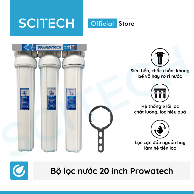 Bộ lọc nước thô đầu nguồn 3 cấp lọc 20 inch by Scitech - Hàng chính hãng