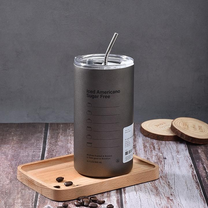 Cốc giữ nhiệt Iced Americano,good morning thể tích 650ML/300ML,làm bằng inox,có ống hút