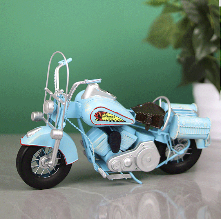 Mô Hình Xe Moto Indian Xanh Dương Retro