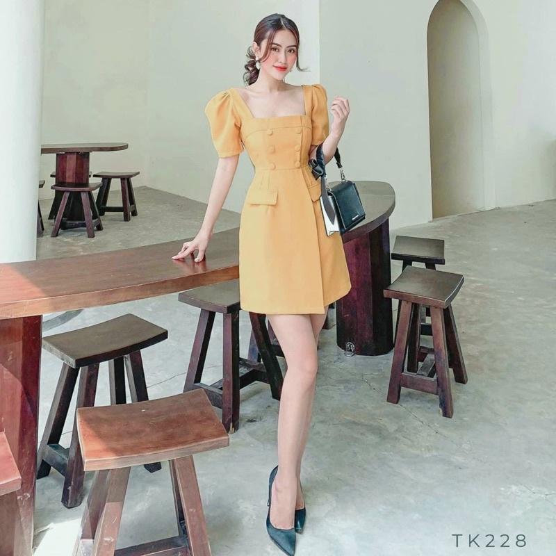 Đầm suông thời trang công sở form dáng chuẩn, dễ mặc dạo phố, đi làm hay du lịch đẹp Đầm cổ vuông nút bọc 2 màu