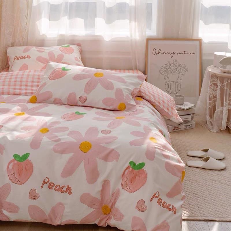 Set Chăn Ga Gối Cotton 100%côtton Hàng Nhập Khẩu Cao Cấp 4 Món Nhẹ Nhàng