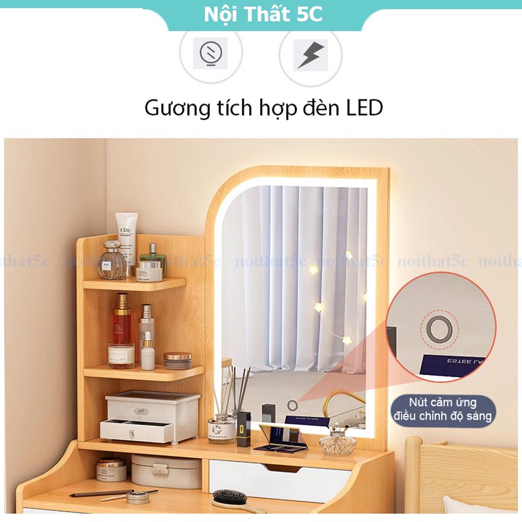 Bàn trang điểm gương vuông tích hơp đèn LED có nút cảm ứng điều chỉnh dành cho cô nàng hiện đại, sang trọng