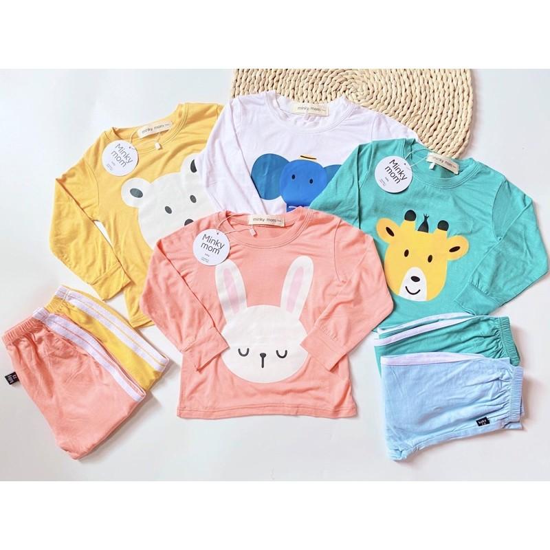 Bộ dài thun lạnh Minky mom họa tiết động vật Voi xanh
