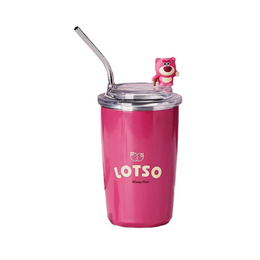 Ly giữ nhiệt gấu dâu inox 304 dung tích 450ml kèm sticker 3d và ống hút siêu xinh