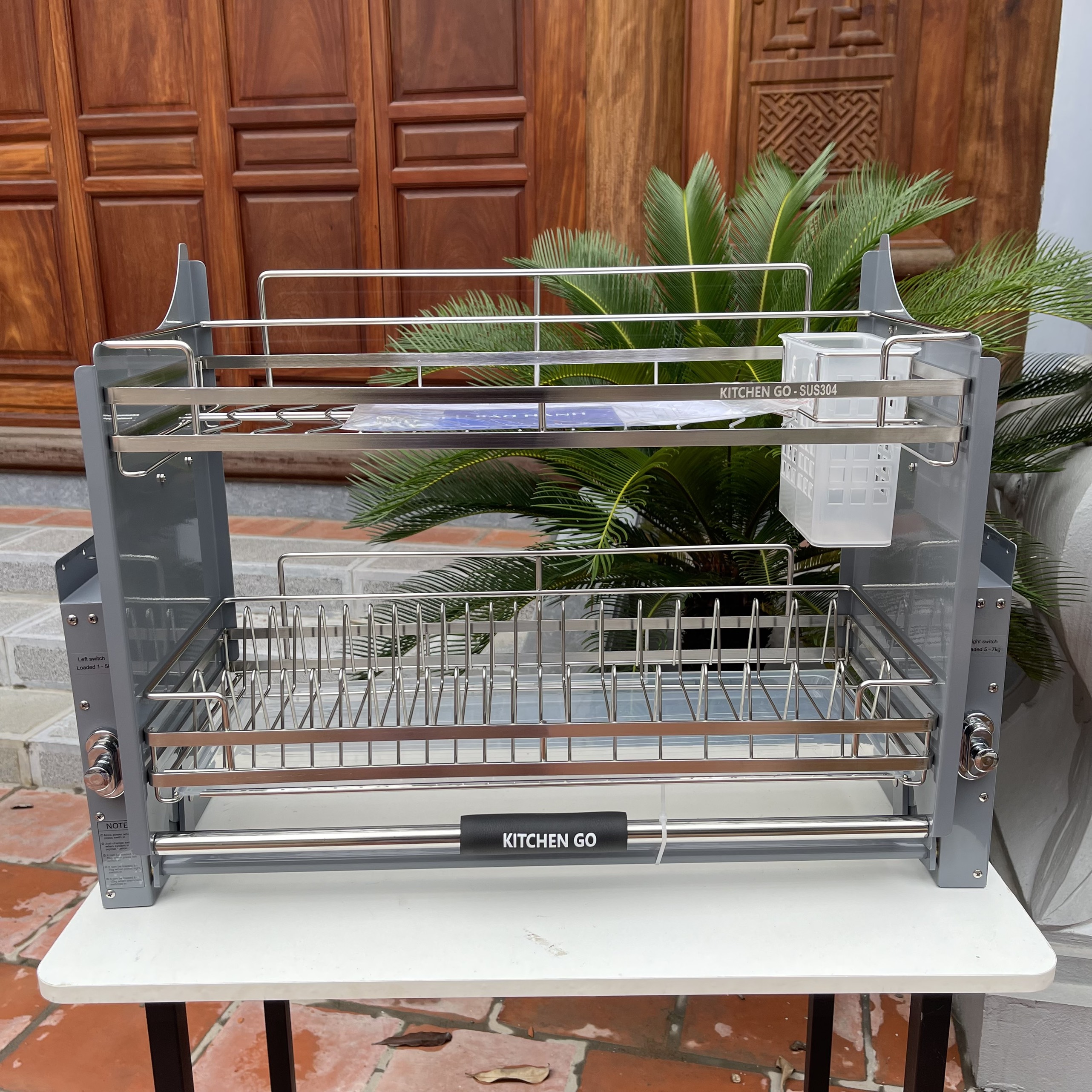 Giá Bát Nâng Hạ KITCHEN GO Mẫu Mới 2023 INOX 304 Chính Hãng - Bảo Hành Vĩnh Viễn - Có Thợ Lắp