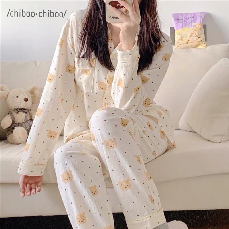 BỘ PIJAMA dài tay quần dà/ pizama Bộ mặc nhà chất thô cao cấpni