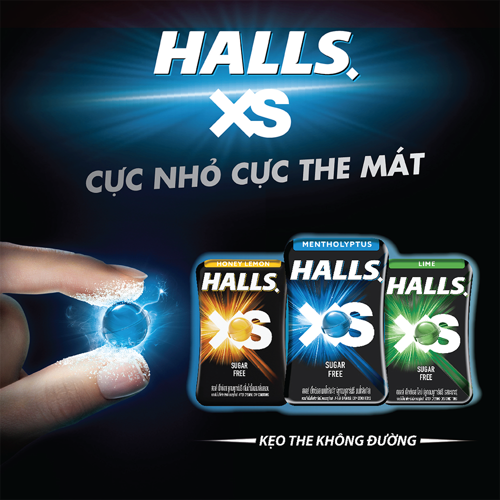 [Mua 4 Tặng 1] Combo 4 Hộp Kẹo Ngậm Không Đường Halls XS Vị Bạc Hà 4x13.8g