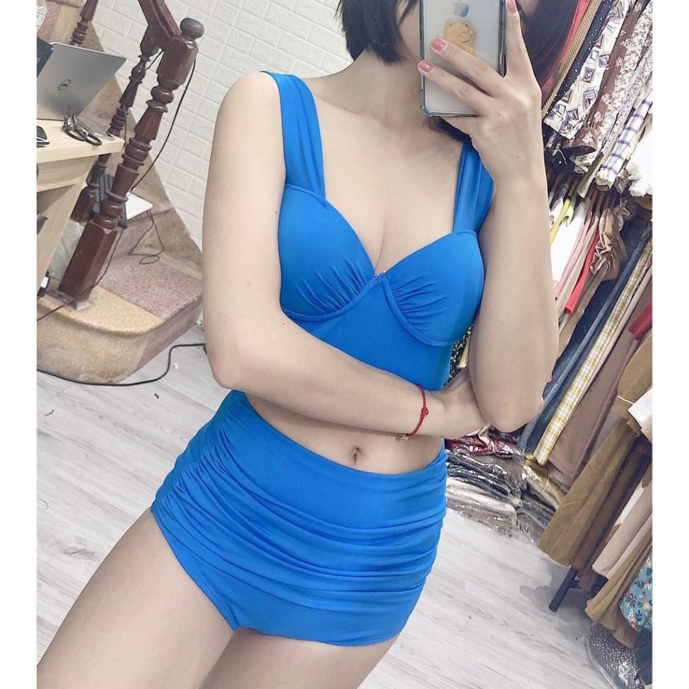 freeship Bikini hai mảnh xanh dương ️Freeship️ bản to quần cạp cao che bụng mặc đi biển đi bơi mới nhất