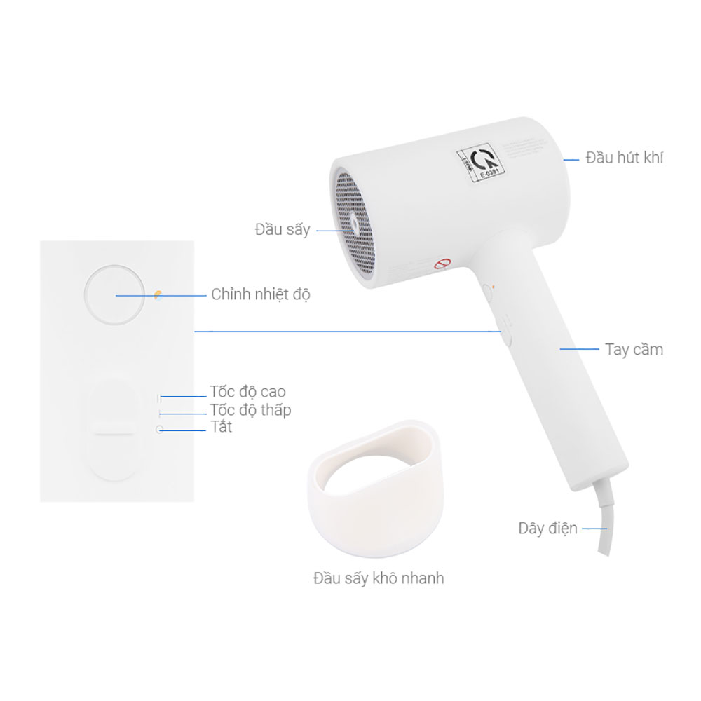 Máy sấy tóc Xiaomi IONIC Hair Dryer công suất 1800W, 3 chế độ sấy - Hàng Chính Hãng