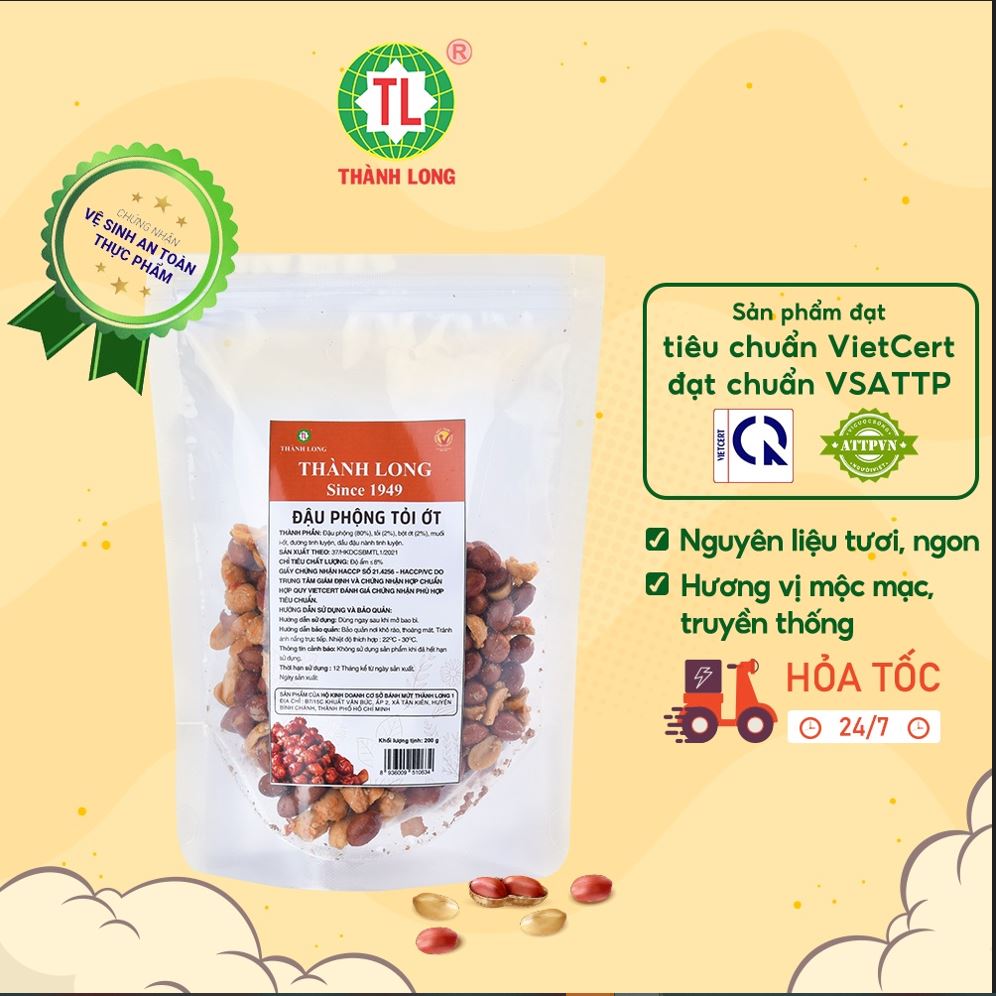ĐẬU PHỘNG TỎI ỚT GIÒN, CAY, HẠT TO ĐẬM VỊ THÀNH LONG 500G - VIỆT NAM